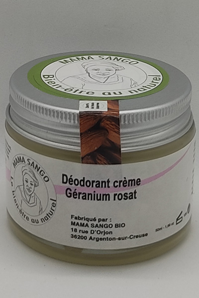 DEODORANT BIO AU GERANIUM ROSAT By LABORATOIRE MAMA SANGO 100% NATUREL, BIO, CRUELTY-FREE, VEGAN, ZERO % DE TRUCS BIZARRES